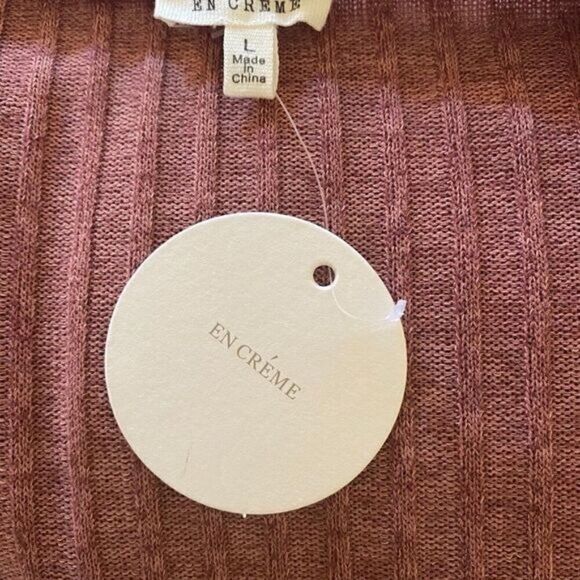 NWT En Creme women''s maroon ribbed v-neck tied front long sleeve sweater size L - Picture 9 of 11